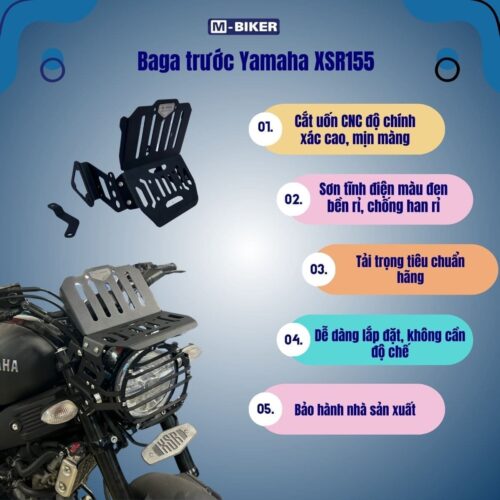 Baga XSR 155 trước ống uốn CNC, sơn tĩnh điện màu đen, tải trọng tiêu chuẩn hãng