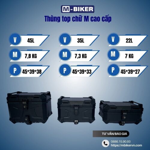 Thùng top, thùng sau xe máy moto vỏ nhôm dày 2mm dung tích 22L 28L 35L 36L 38L 45L