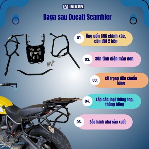 Baga Ducati Scambler đơn tấm, ống, khung thùng hông, khung túi hông sơn tĩnh điện màu đen, tải trọng tiêu chuẩn
