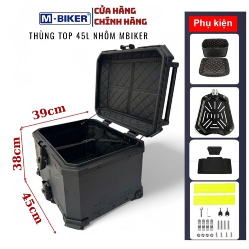 Thùng top 45L nhôm Mbiker, thùng sau xe máy motor