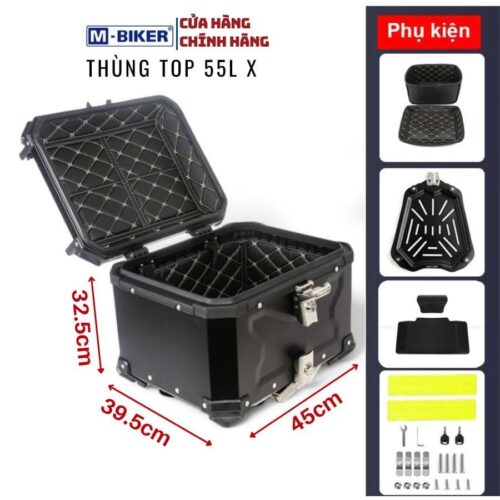 Thùng top 55L Mbiker, thùng nhôm, thùng sau xe máy
