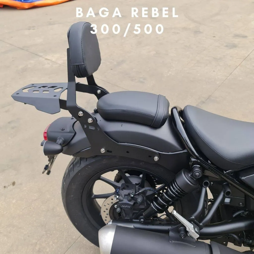 Hình ảnh một chiếc Honda Rebel 300 đã được độ baga sau, thể hiện sự cá tính và phong cách độc đáo của biker