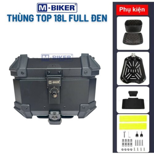 Thùng Top 18L Mbiker Full Đen Chất Liệu Nhôm Gắn Sau Xe Máy