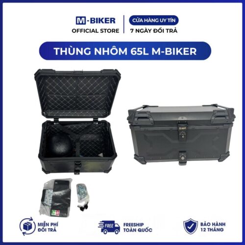 Thùng TOP 65L Nhôm M-Biker. Gắn Sau Xe, Chống Nước, Khóa Chống Trộm, Đựng Đồ Phượt Dung Tích Lớn