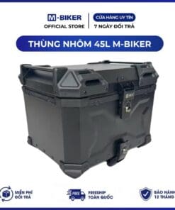 Thùng TOP 45L Nhôm khóa ĐEN cao cấp. Siêu Bền, Chống Nước, Khóa Inox ĐEN M-Biker