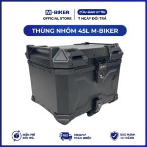 Thùng TOP 45L Nhôm khóa ĐEN cao cấp. Siêu Bền, Chống Nước, Khóa Inox ĐEN M-Biker