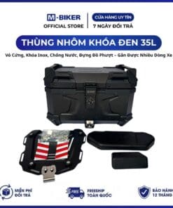 Thùng TOP  35L Nhôm khóa ĐEN cao cấp. Vỏ Cứng, Khóa Inox ĐEN, Chống Nước M-Biker