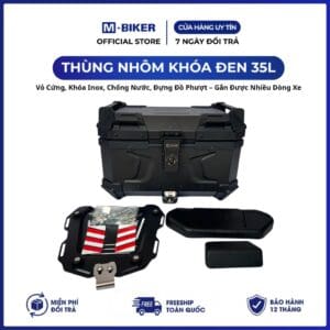Thùng TOP  35L Nhôm khóa ĐEN cao cấp. Vỏ Cứng, Khóa Inox ĐEN, Chống Nước M-Biker