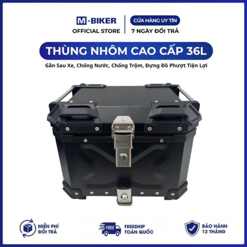 Thùng TOP 36L Nhôm cao cấp. Gắn Sau Xe, Chống Nước, Chống Trộm M-Biker