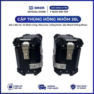 Cặp Thùng Hông 26L Nhôm. Gắn 2 Bên Xe, Vỏ Nhôm Cứng, Khóa Inox, Chống Nước M-Biker