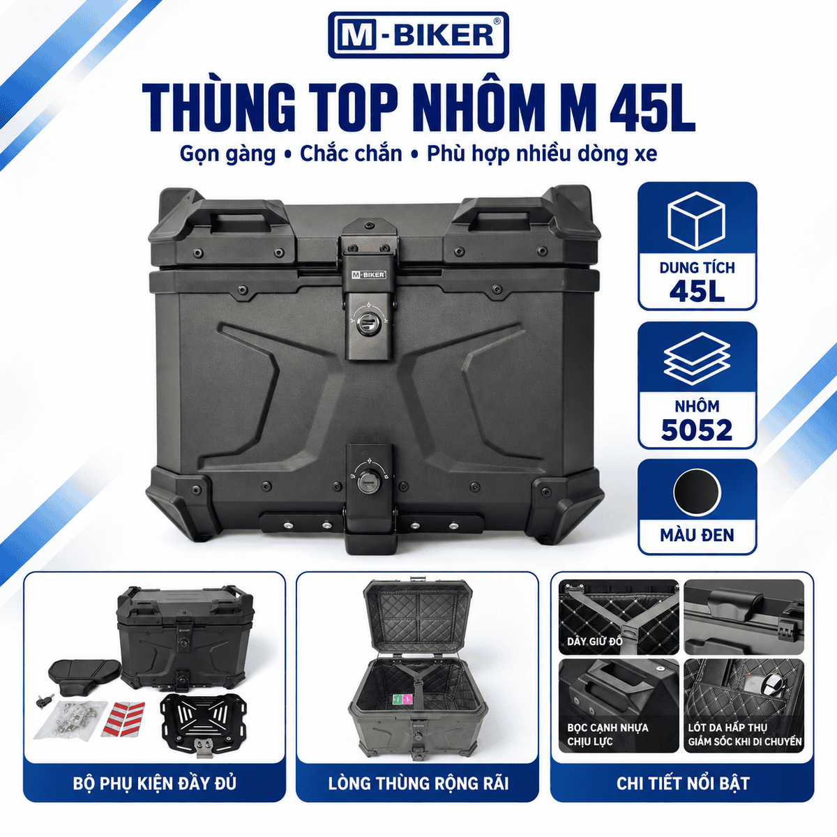 Thùng TOP 45l nhôm chữ M