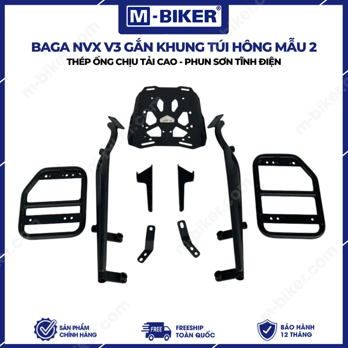 Baga Yamaha NVX M-Biker: Phân Biệt Biến Thể V2/V3 Và Tải Trọng Thực Tế 2 Bộ baga Yamaha NVX M-Biker chính hãng kèm ốc vít chuyên dụng và tem bảo hành dán trên khung thép