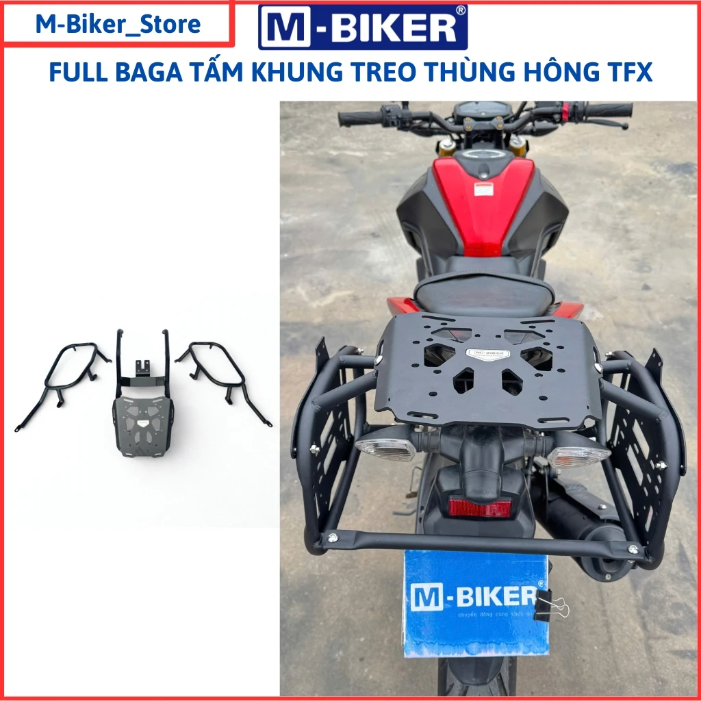 Đồ chơi Yamaha NVX M-Biker: Thông số kỹ thuật và kiểm tra tương thích V2/V3 4 Baga sau M-Biker lắp trên xe NVX với bốn điểm bắt ốc chịu lực phân bổ đều