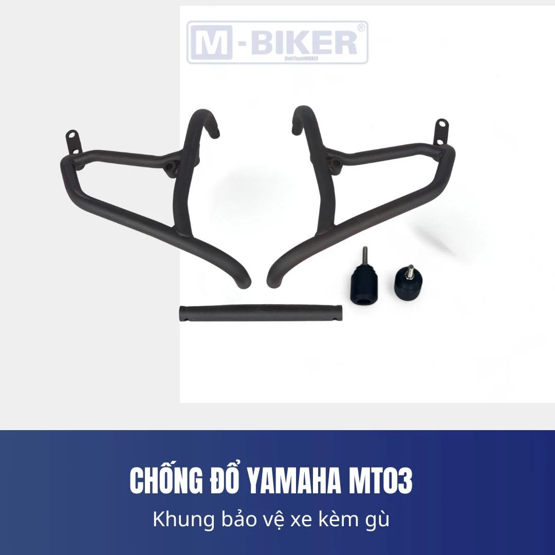 Khung bảo vệ thân xe Yamaha MT-03 bằng thép sơn tĩnh điện đen nhám lắp chuẩn xác trên dàn áo naked bike
