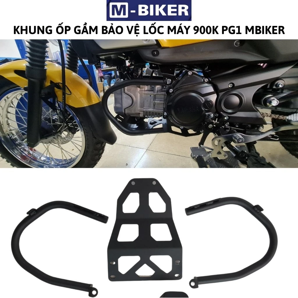 Khung bảo vệ lốc máy MT03 MBiker: Giá, lắp đặt & so sánh 9 Khung bảo vệ lốc máy MBiker nhôm CNC sang trọng đặt cạnh bảng thông tin giá bán tham khảo
