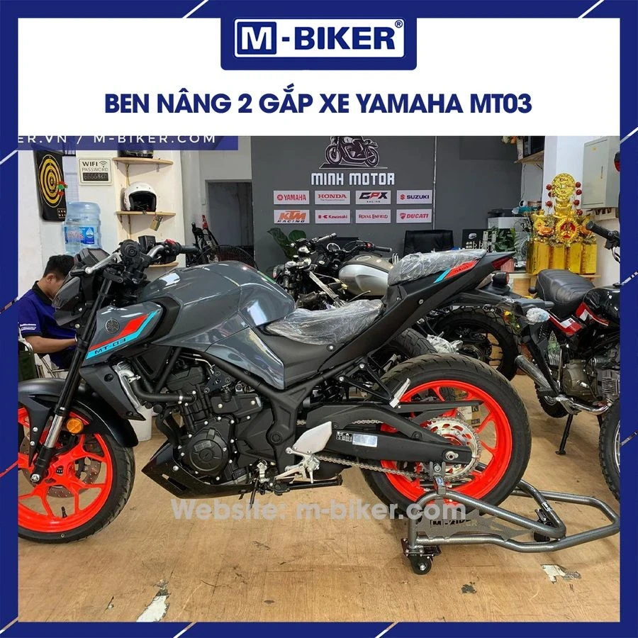 Kiểm tra góc nghiêng tối đa của xe MT-03 sau khi lắp khung chống đổ không chạm đất