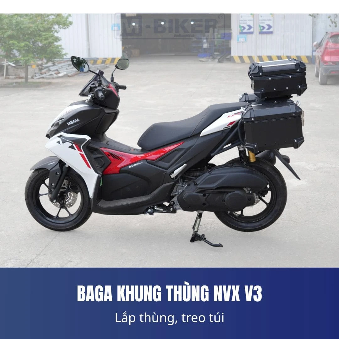 Baga NVX V3 Mbiker: So sánh loại & Hướng dẫn lắp đặt 3 Minh họa trực quan sự khác biệt giữa baga giữa trung tâm và baga khung hông hai bên sườn xe