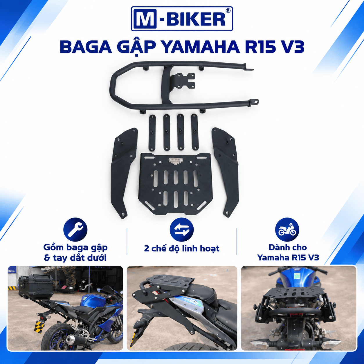 Baga Gập Yamaha R15 V3 M-Biker, Baga Sau Hỗ Trợ Chở Đồ