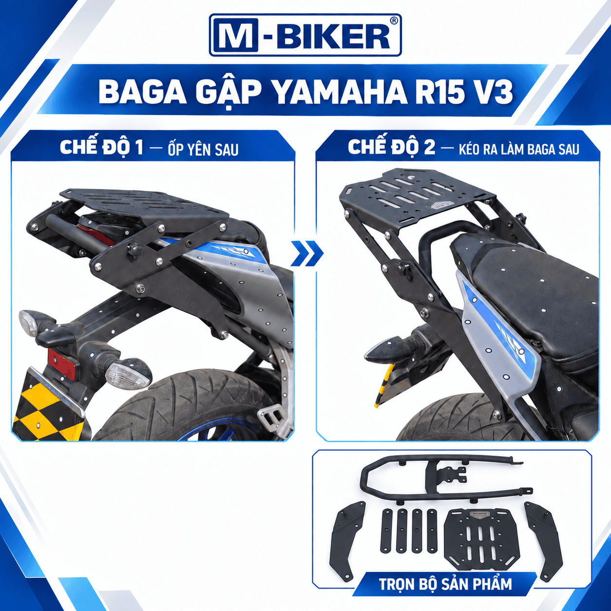 Baga Gập Yamaha R15 V3 M-Biker, Baga Sau Hỗ Trợ Chở Đồ 6 baga gap r15v3 4