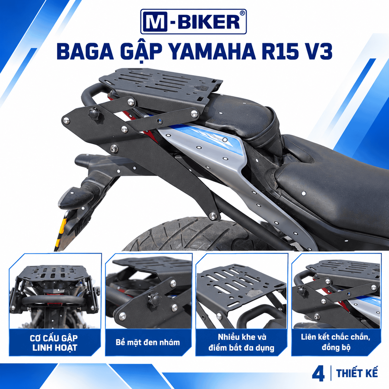Baga Gập Yamaha R15 V3 M-Biker, Baga Sau Hỗ Trợ Chở Đồ 7 baga gap r15v3 5