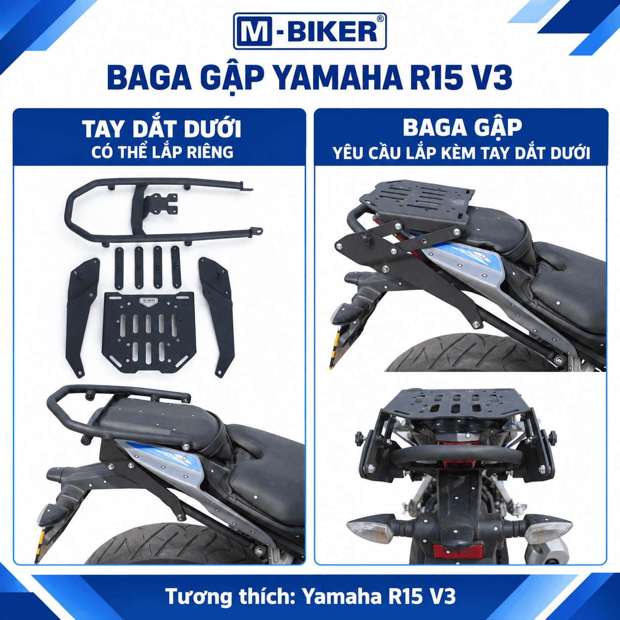 Baga Gập Yamaha R15 V3 M-Biker, Baga Sau Hỗ Trợ Chở Đồ 8 baga gap r15v3 6