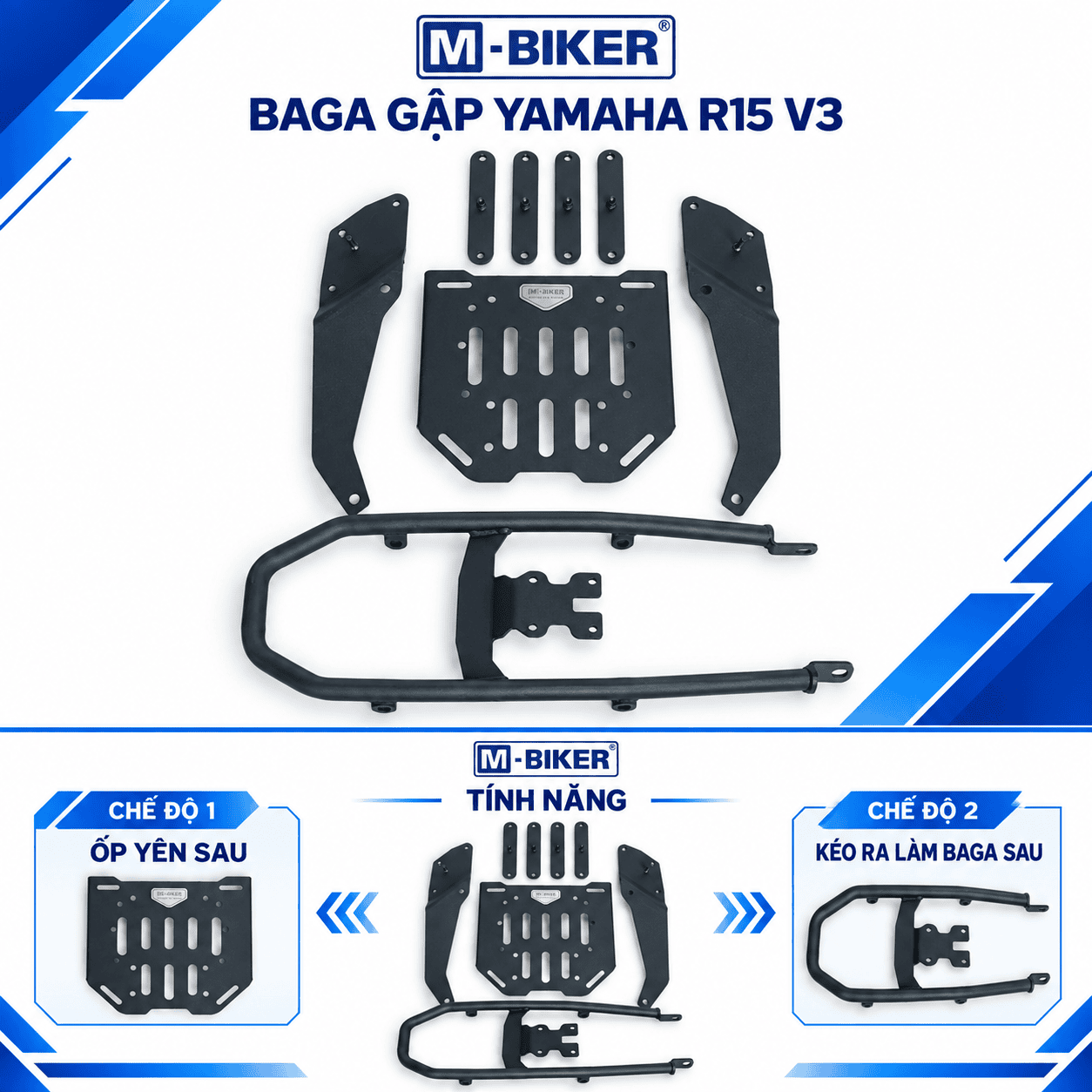 Baga Gập Yamaha R15 V3 M-Biker, Baga Sau Hỗ Trợ Chở Đồ 4 baga gap r15v3 9