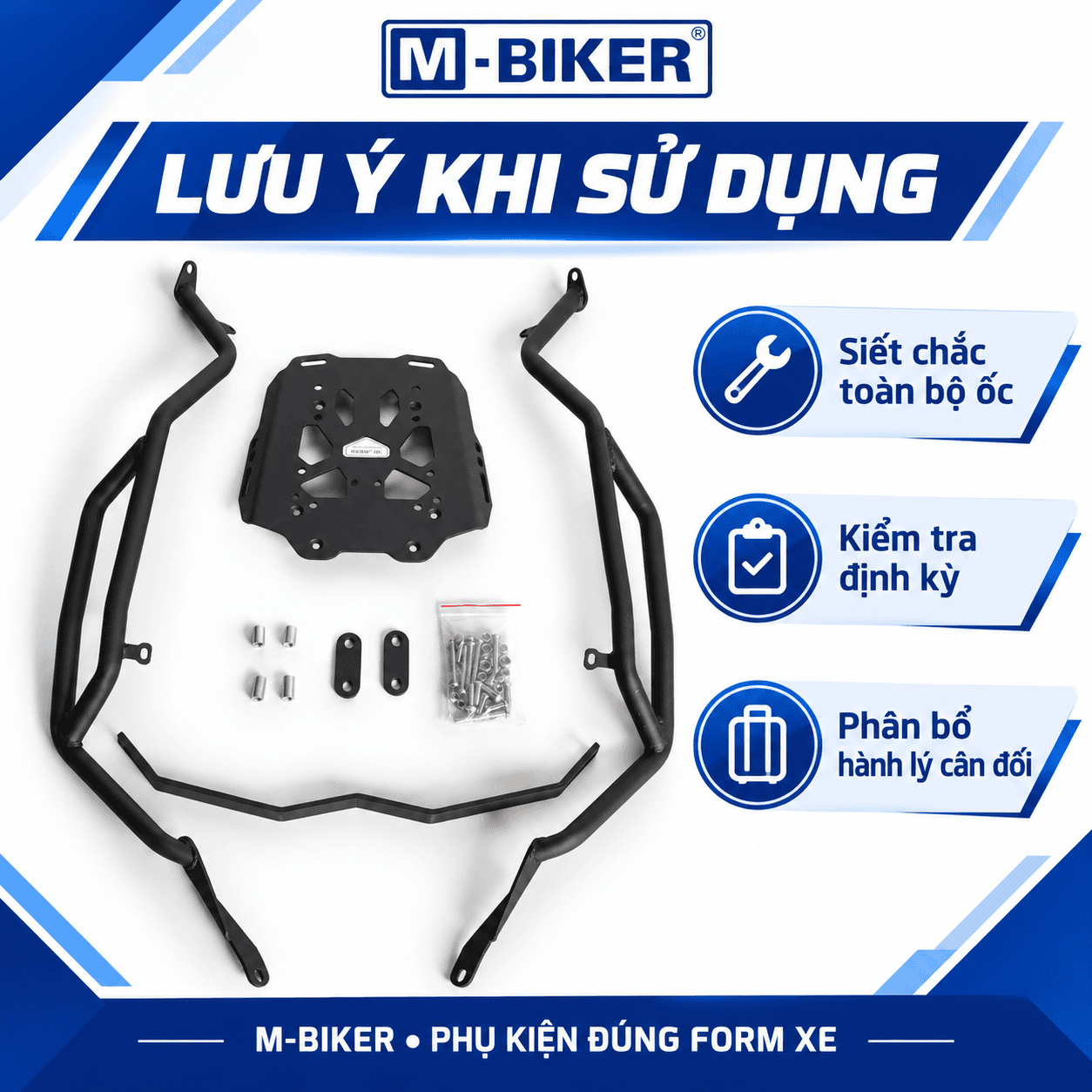 Baga NMAX M-Biker: thông số chịu tải và quy trình bắt ốc zin 6 baga sau NMAX155 3