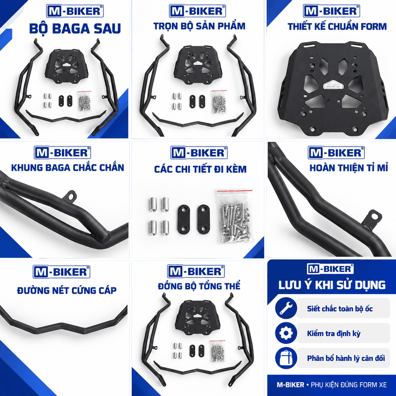Baga NMAX M-Biker: thông số chịu tải và quy trình bắt ốc zin 8 baga sau NMAX155 4 1