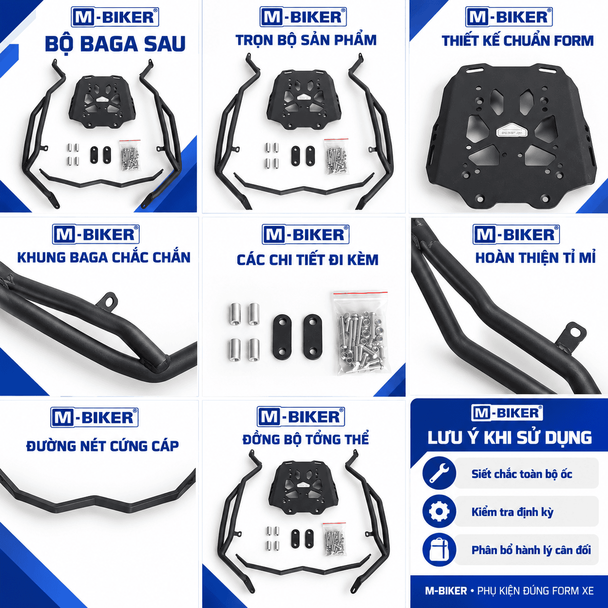 Baga NMAX M-Biker: thông số chịu tải và quy trình bắt ốc zin 5 baga sau NMAX155 4
