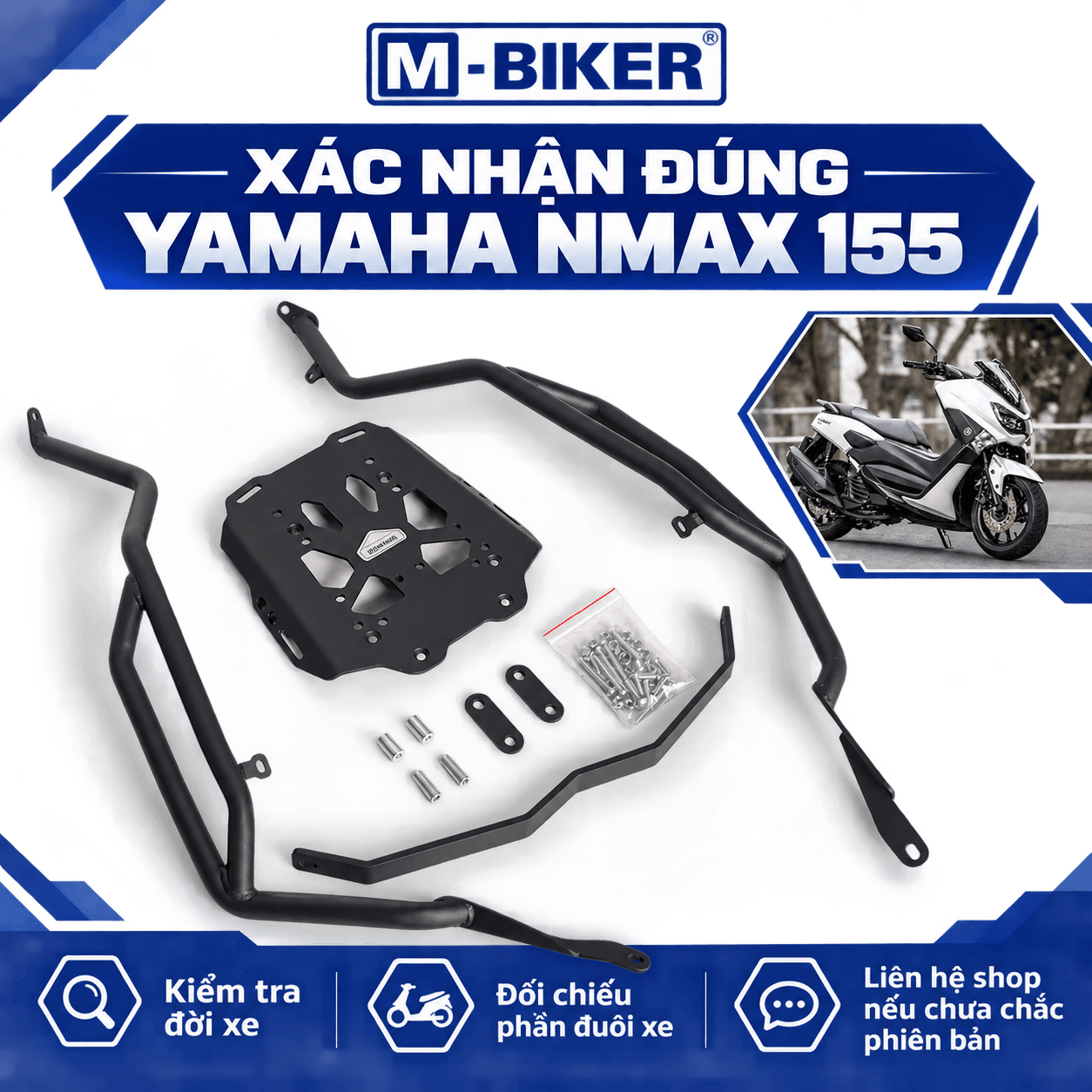 Giá đỡ thùng NMAX 155: Thông số tải trọng và kích thước chuẩn 4 baga sau NMAX155 5