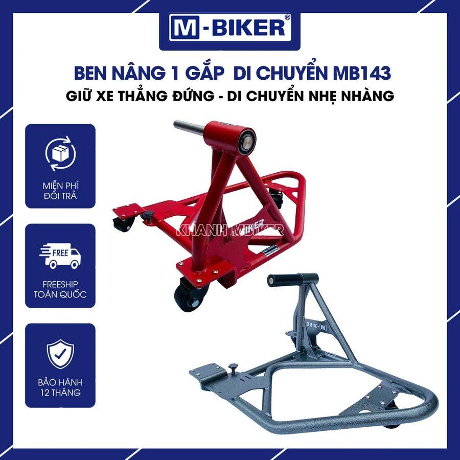 Ben nâng gắp sau chữ L M-Biker: thông số chịu lực và cách kê 7 Ben nâng gắp sau chữ L M-Biker đang kê đỡ bánh sau xe phân khối lớn trên sàn xưởng bảo dưỡng chuyên nghiệp