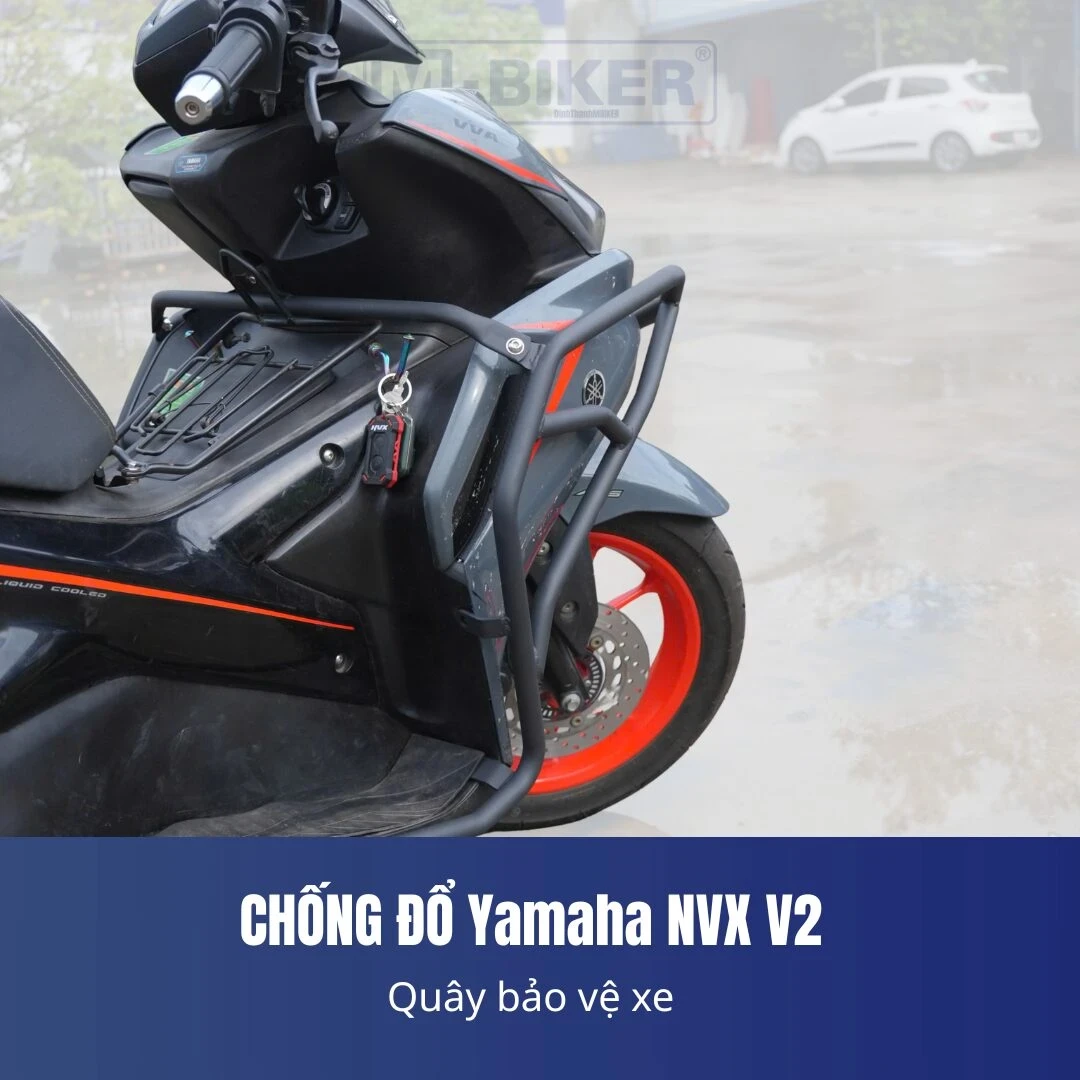 Khung chống ngã NVX M-Biker inox sáng bóng bảo vệ lốc máy xe Yamaha NVX trong gara