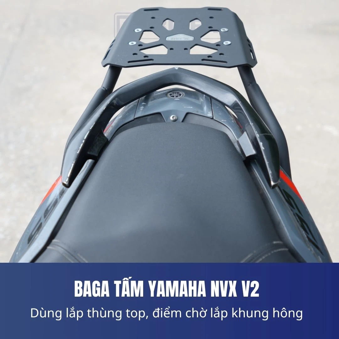 Bốn lỗ chờ nguyên bản trên khung sườn đuôi xe Yamaha NVX V2 được đánh dấu rõ ràng để lắp khung baga sau M-Biker theo phương pháp bolt-on không khoan đục