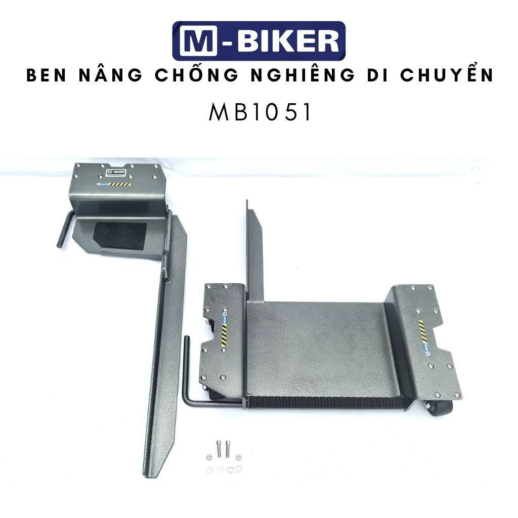 Bàn xoay mô tô gia đình M-Biker: bảng tra cứu mã & bán kính gara 4 Xe mô tô phân khối lớn nghiêng trên bàn xoay mô tô gia đình M-Biker MB1051 tựa vào thanh đỡ nối dài chịu lực lệch tâm tích hợp sẵn