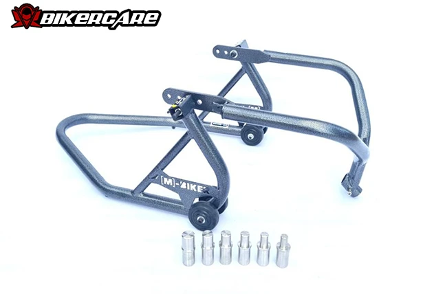 Ben nâng tháo ráp phuộc trước PKL M-Biker: đối chiếu thông số MB202 và MB360 2 Ngàm kẹp thép của ben nâng tháo ráp phuộc trước pkl m-biker ôm sát mép dưới chảng ba hợp kim nhôm trên xe mô tô