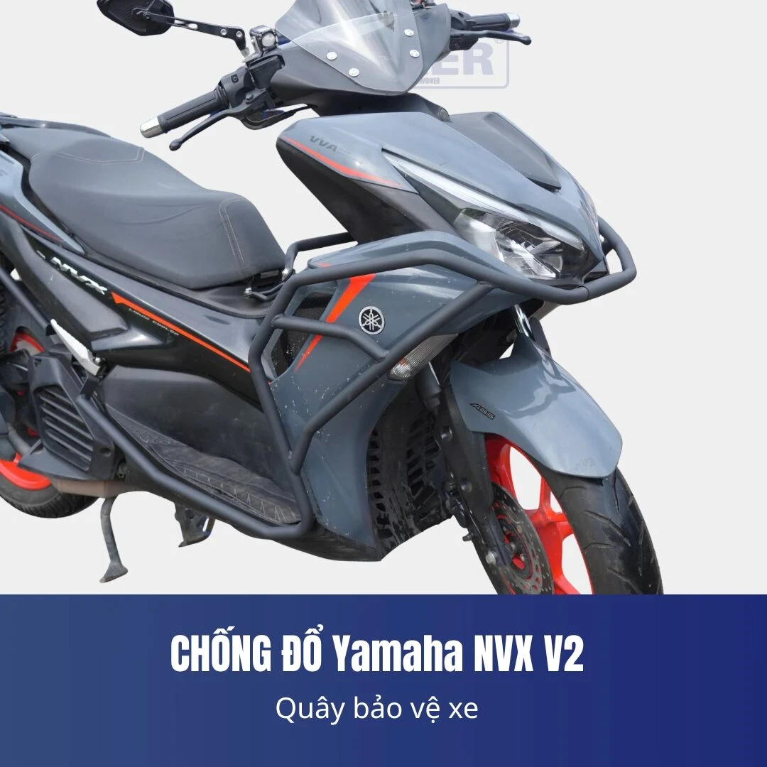 Thanh bảo vệ NVX M-Biker: So sánh V1/V2/V3 và ma trận tương thích 2 Thanh bảo vệ NVX M-Biker phiên bản V2 với ống inox đường kính 27.2mm mở rộng vùng che phủ bửng phải