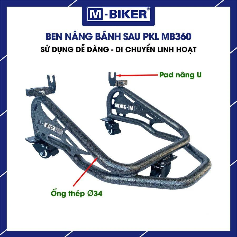 Ben nâng hạ sườn xe máy M-Biker: chọn mã và vận hành an toàn 3 Khung thép ống phi 32 sơn tĩnh điện của ben nâng hạ sườn xe máy M-Biker dành cho dòng xe phân khối lớn