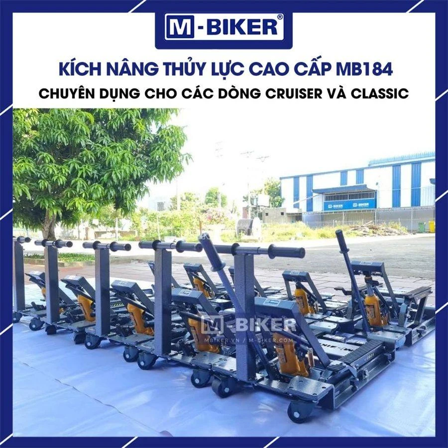 Khung thép carbon dày 3mm của kích nâng gầm pkl m-biker mã MB184 với xy-lanh thủy lực và bánh xe di chuyển đa hướng
